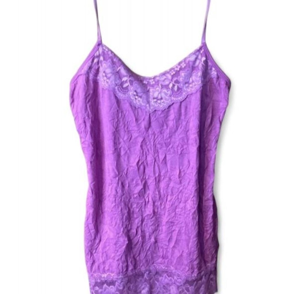 Maurices Womens Medium Purple Crinkle Knit Cami Tank Top Lace Strappy Y2K